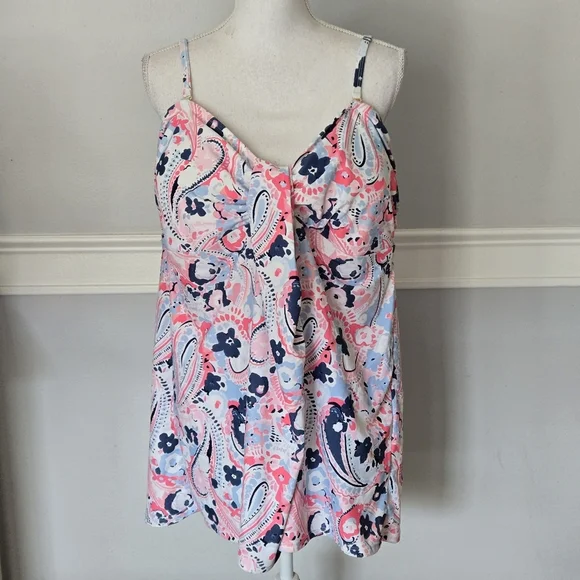 Crown & Ivy size Women's 2X Floral Paisley Spaghetti Strap One Piece Swim Dress - Picture 14 of 14